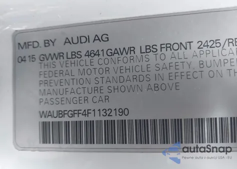 2015 Audi S3 2.0T Premium Plus z USA, uszkodzony, nr VIN WAUBFGFF4F1132190